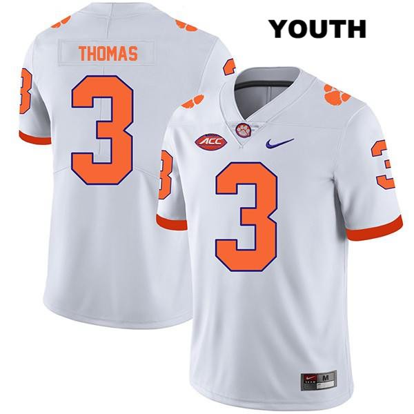 Youth Clemson Tigers #3 Xavier Thomas Stitched White Legend Authentic Nike NCAA College Football Jersey PXW5046VI